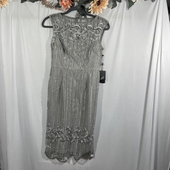NWT Adrianna Papell [ 2 ]‎ Embroidered Sequin Sheath Dress in Silver - Picture 8 of 12